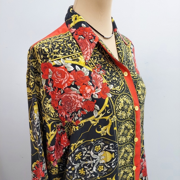 Cedars Long Sleeve Floral Silk Blouse, sz M - Picture 3 of 10